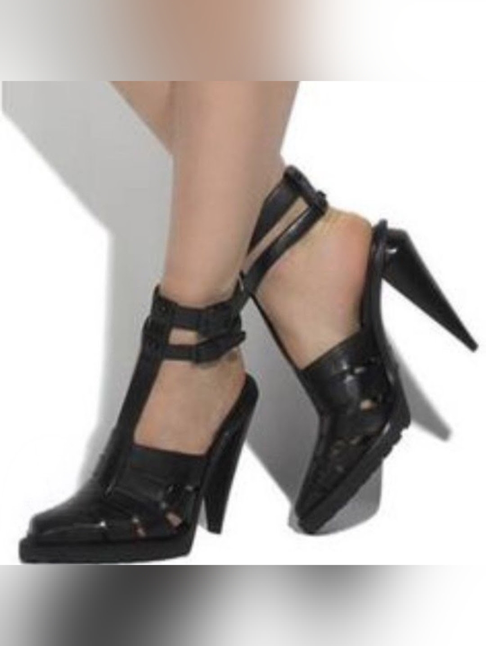Alexander Wang Abbey Double Ankle Strap High Heel Sandals in Black Leather
